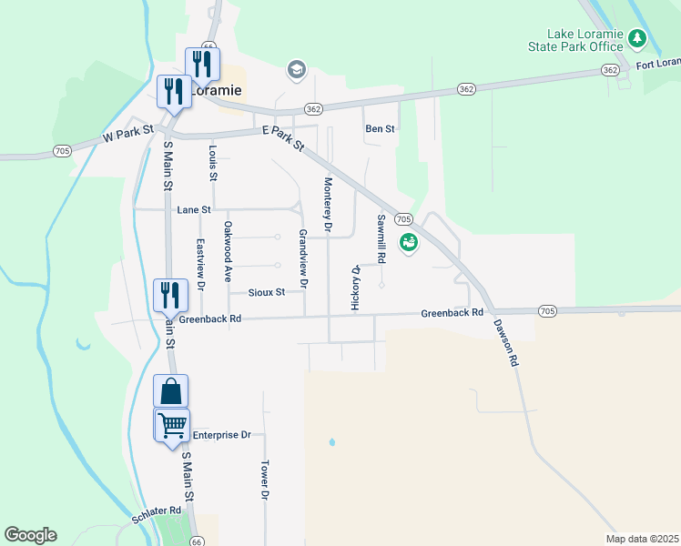 map of restaurants, bars, coffee shops, grocery stores, and more near 157-251 Monterey Drive in Fort Loramie