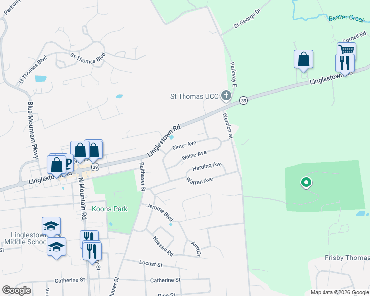 map of restaurants, bars, coffee shops, grocery stores, and more near 6244 Elmer Avenue in Harrisburg