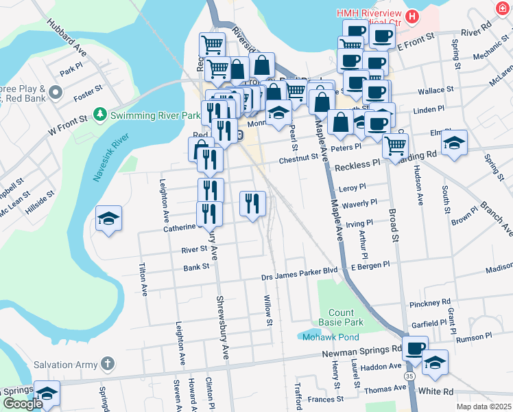 map of restaurants, bars, coffee shops, grocery stores, and more near 4 Catherine Street in Red Bank