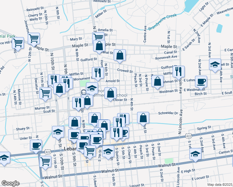 map of restaurants, bars, coffee shops, grocery stores, and more near in Lebanon