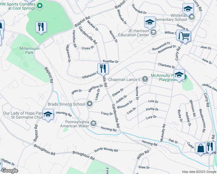 map of restaurants, bars, coffee shops, grocery stores, and more near in Baldwin
