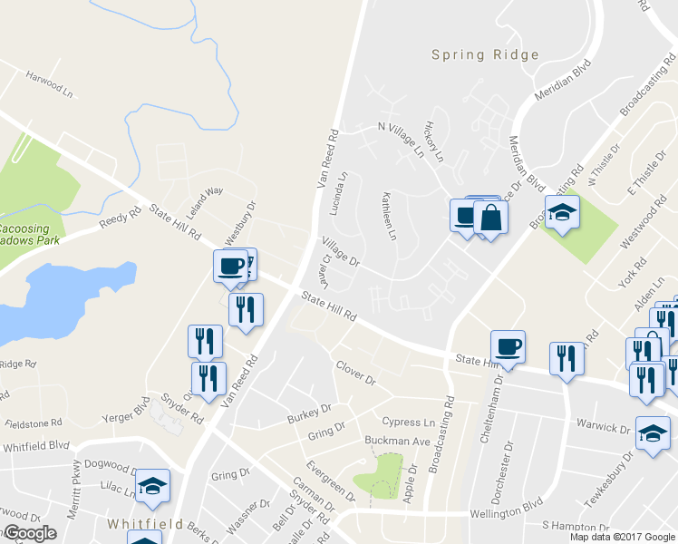 map of restaurants, bars, coffee shops, grocery stores, and more near 106 Colleen Court in Reading