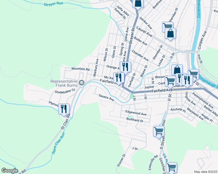 map of restaurants, bars, coffee shops, grocery stores, and more near 363-399 Fairfield Ave in Johnstown