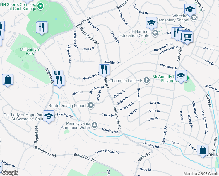 map of restaurants, bars, coffee shops, grocery stores, and more near in Baldwin