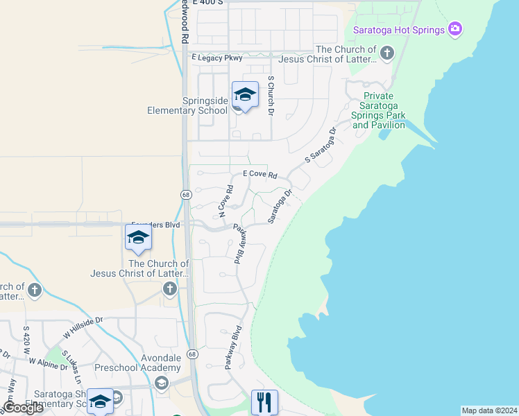 map of restaurants, bars, coffee shops, grocery stores, and more near 193 Spyglass Court in Saratoga Springs