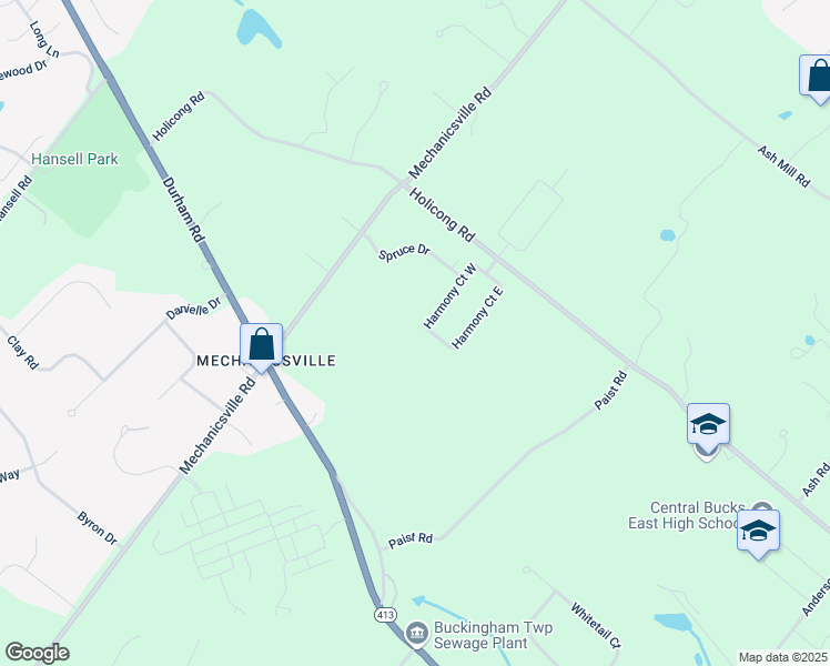 map of restaurants, bars, coffee shops, grocery stores, and more near 5122 Harmony Court South in Doylestown