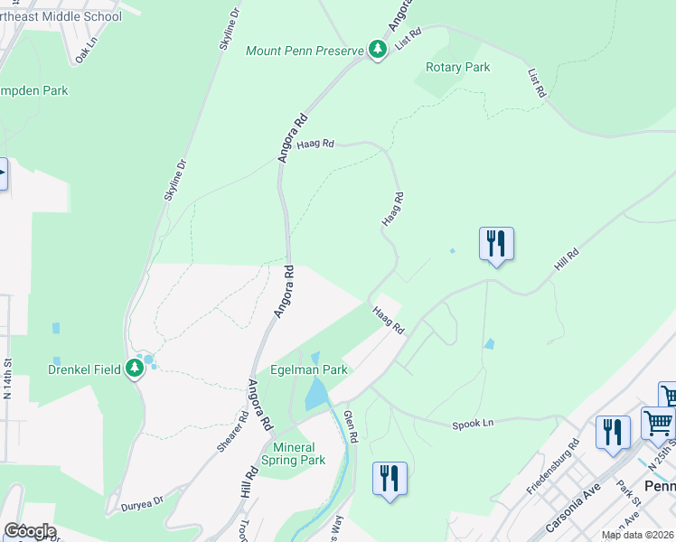 map of restaurants, bars, coffee shops, grocery stores, and more near 200 Haag Road in Reading