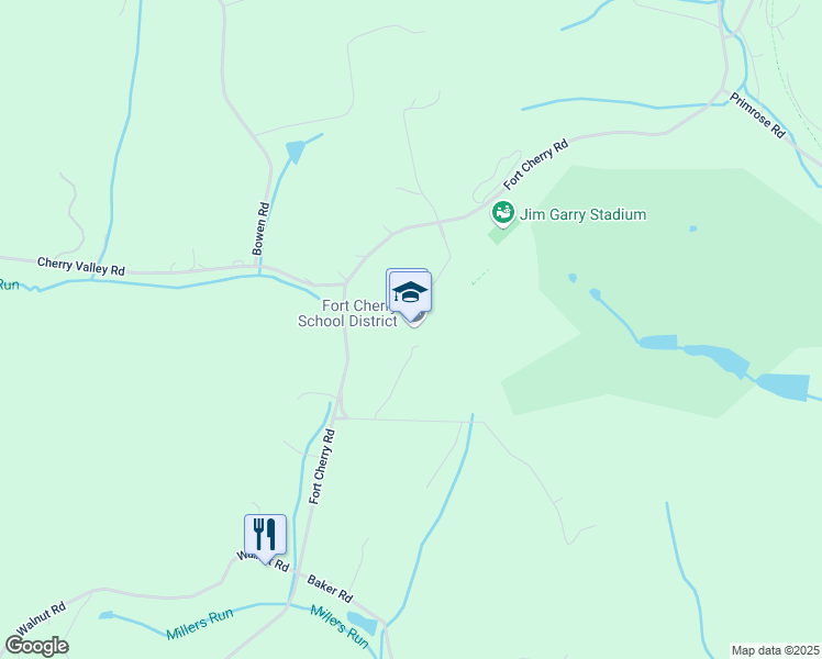 map of restaurants, bars, coffee shops, grocery stores, and more near 110 Fort Cherry Road in McDonald