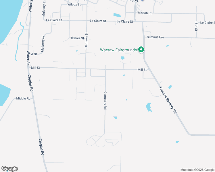 map of restaurants, bars, coffee shops, grocery stores, and more near 1300-1398 Cemetary Road in Warsaw