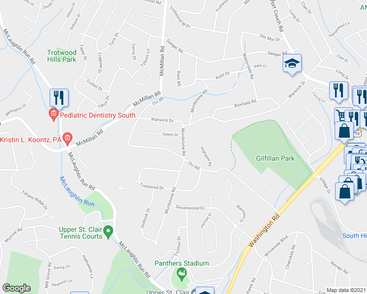 map of restaurants, bars, coffee shops, grocery stores, and more near 1907 Murdstone Road in Pittsburgh