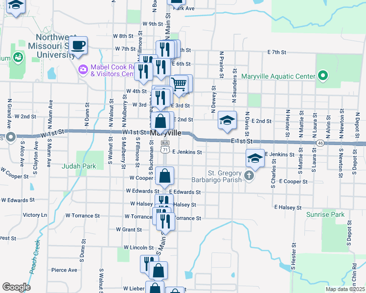 map of restaurants, bars, coffee shops, grocery stores, and more near in Maryville