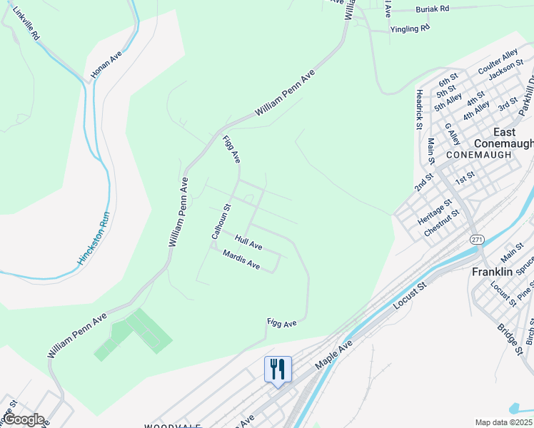 map of restaurants, bars, coffee shops, grocery stores, and more near North Ham Avenue in Johnstown