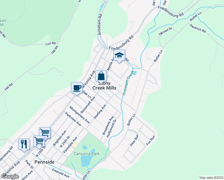 map of restaurants, bars, coffee shops, grocery stores, and more near 133 Heidelberg Avenue in Reading