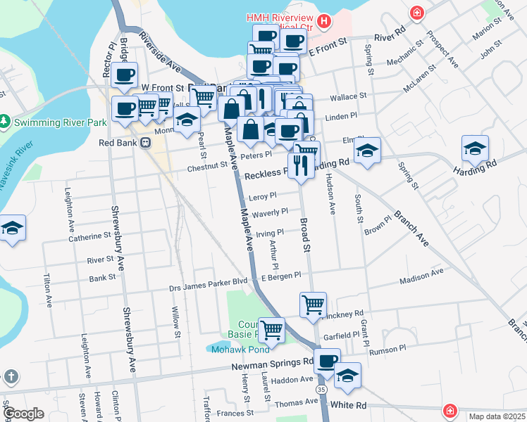 map of restaurants, bars, coffee shops, grocery stores, and more near 45 Leroy Place in Red Bank