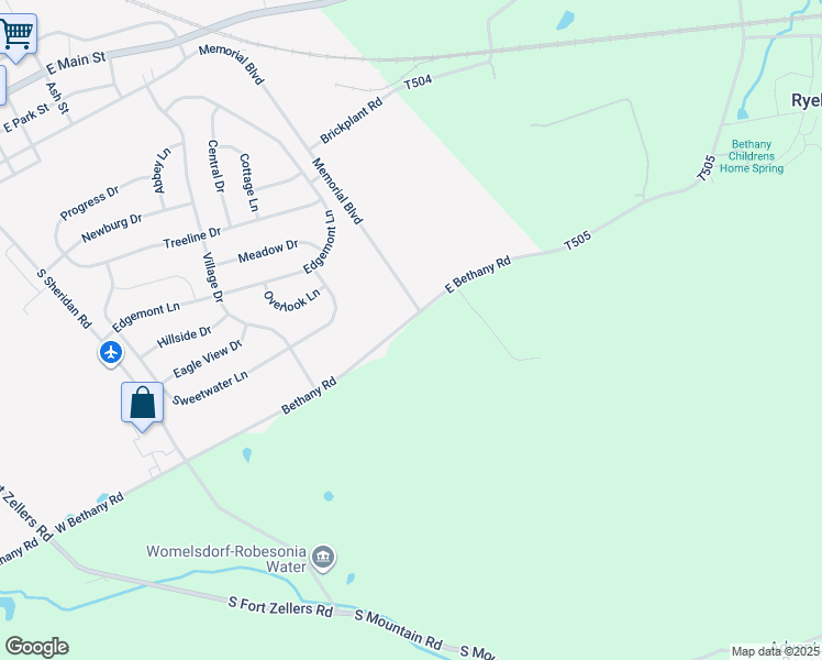 map of restaurants, bars, coffee shops, grocery stores, and more near 85 East Bethany Road in Newmanstown