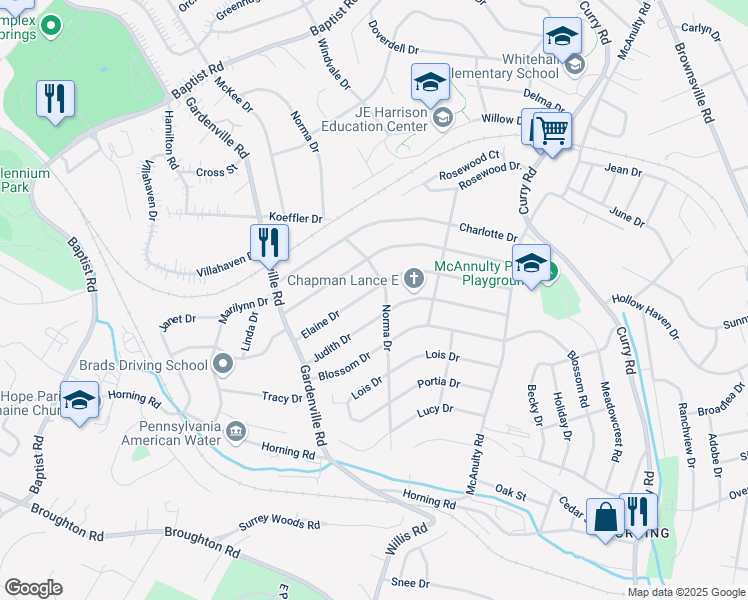 map of restaurants, bars, coffee shops, grocery stores, and more near 605 Elaine Drive in Pittsburgh