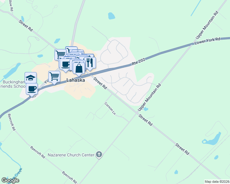 map of restaurants, bars, coffee shops, grocery stores, and more near 822 Yearling Drive in New Hope