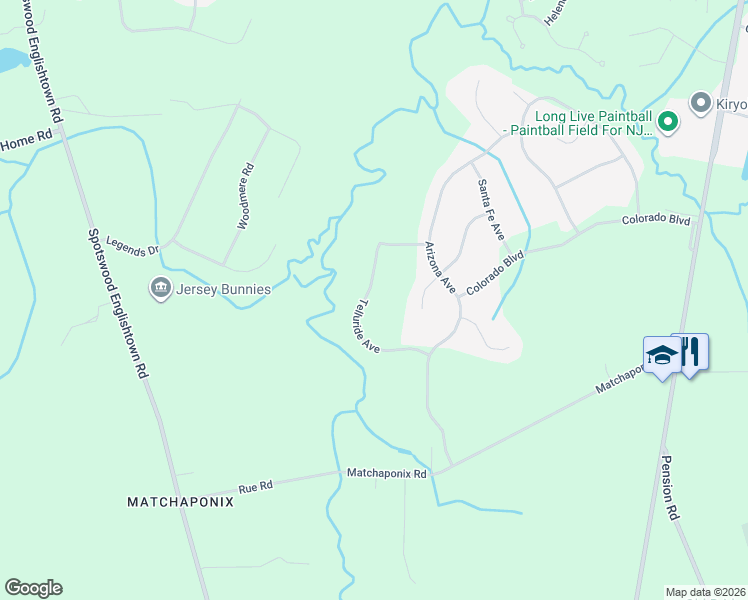 map of restaurants, bars, coffee shops, grocery stores, and more near 24 Telluride Avenue in Old Bridge Township
