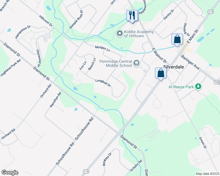 map of restaurants, bars, coffee shops, grocery stores, and more near 434 Longleaf Drive in Perkasie