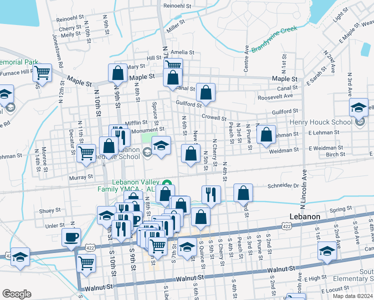 map of restaurants, bars, coffee shops, grocery stores, and more near in Lebanon