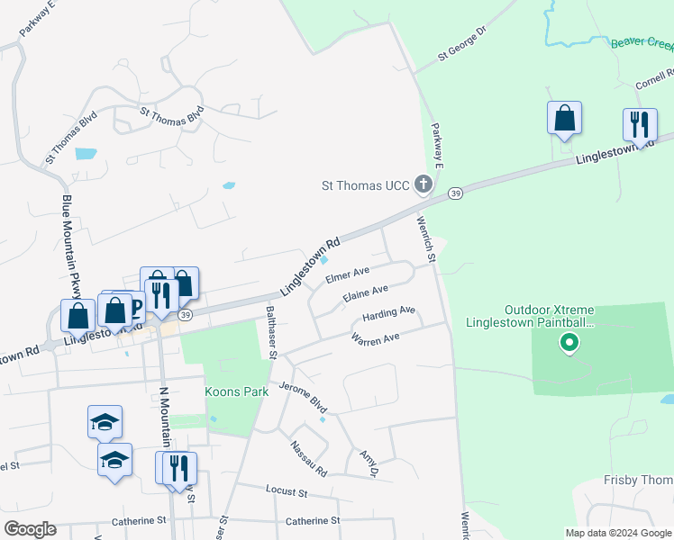 map of restaurants, bars, coffee shops, grocery stores, and more near 6244 Elmer Ave in Harrisburg