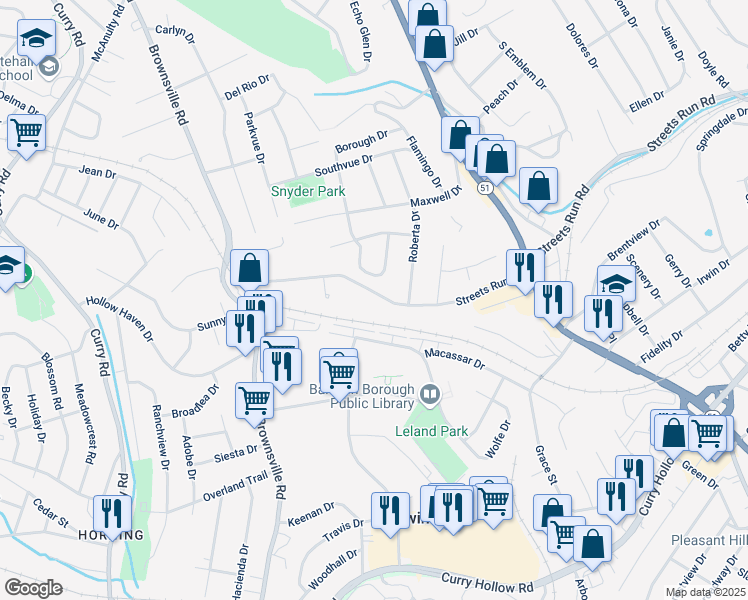 map of restaurants, bars, coffee shops, grocery stores, and more near 360 Streets Run Road in Pittsburgh