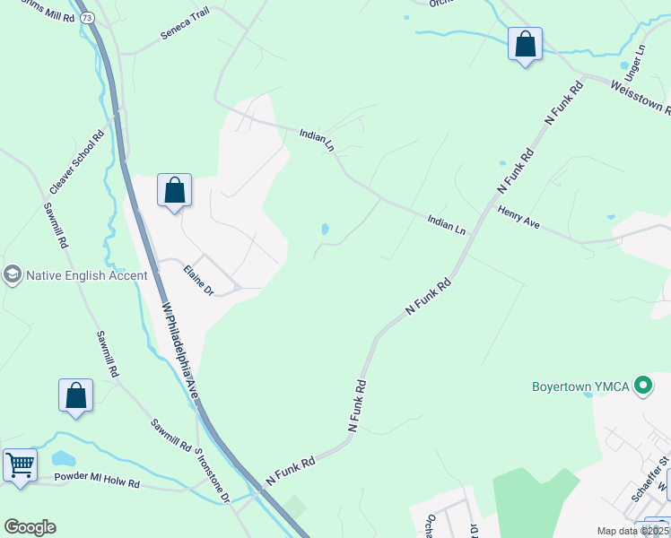 map of restaurants, bars, coffee shops, grocery stores, and more near 133 Indian Ln in Boyertown