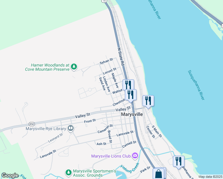map of restaurants, bars, coffee shops, grocery stores, and more near 308 Linden Avenue in Marysville