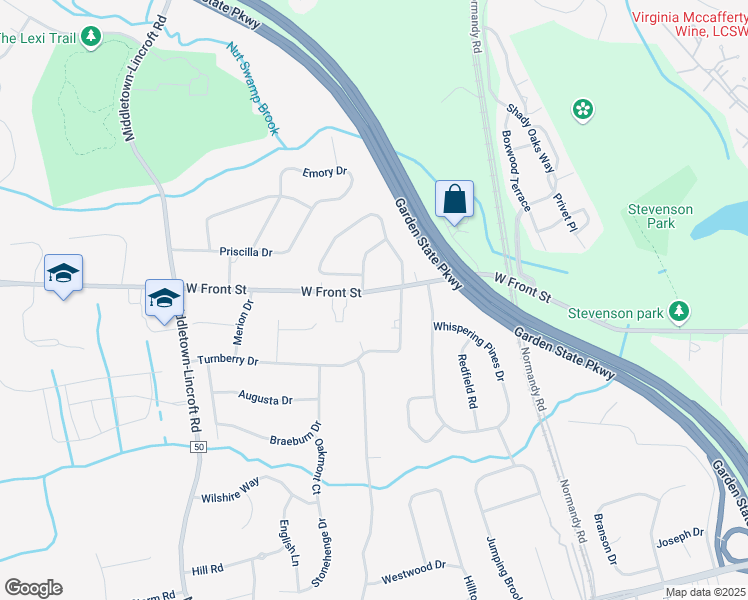 map of restaurants, bars, coffee shops, grocery stores, and more near 1185 West Front Street in Lincroft