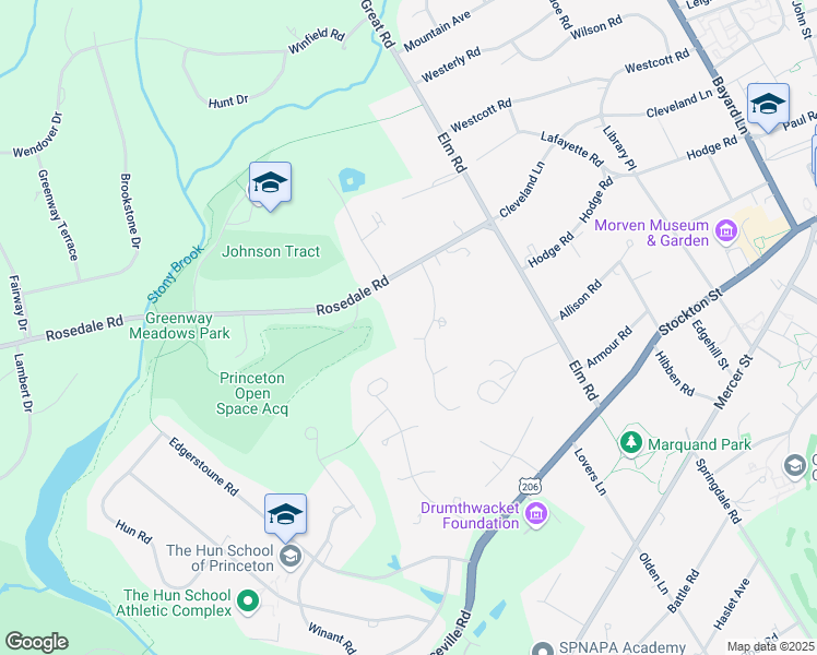 map of restaurants, bars, coffee shops, grocery stores, and more near 49 Constitution Hill West in Princeton