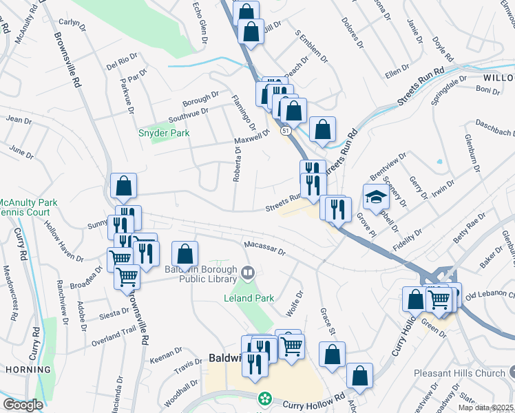 map of restaurants, bars, coffee shops, grocery stores, and more near 437 Streets Run Road in Pittsburgh