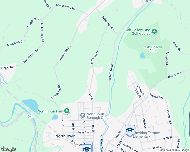 map of restaurants, bars, coffee shops, grocery stores, and more near 2249 Northview Drive in Irwin