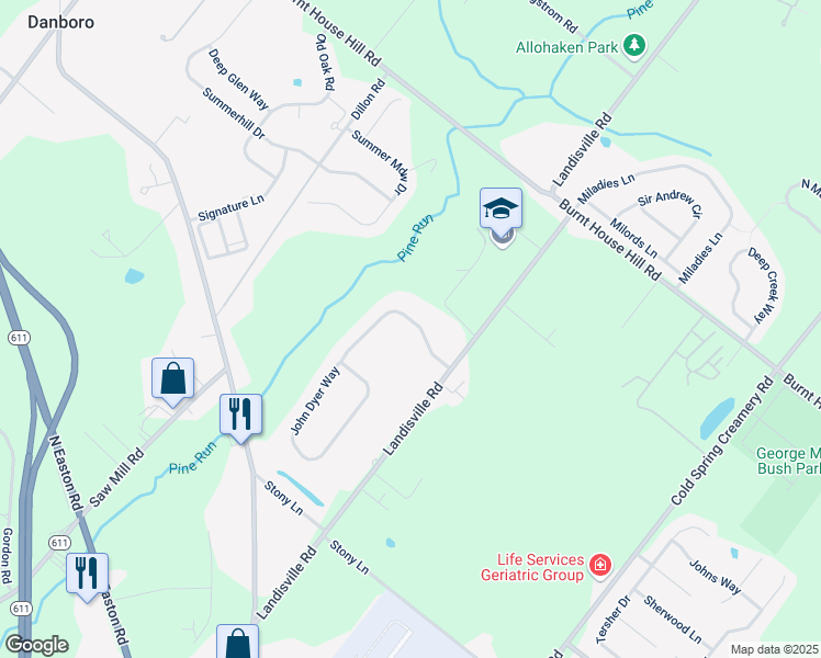 map of restaurants, bars, coffee shops, grocery stores, and more near 62 John Dyer Way in Doylestown