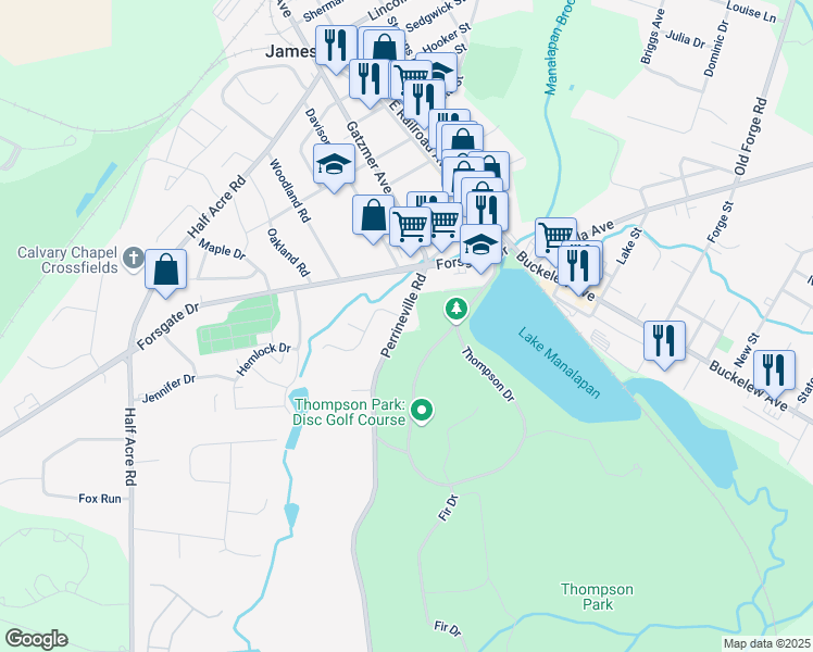 map of restaurants, bars, coffee shops, grocery stores, and more near 131 Perrineville Road in Jamesburg