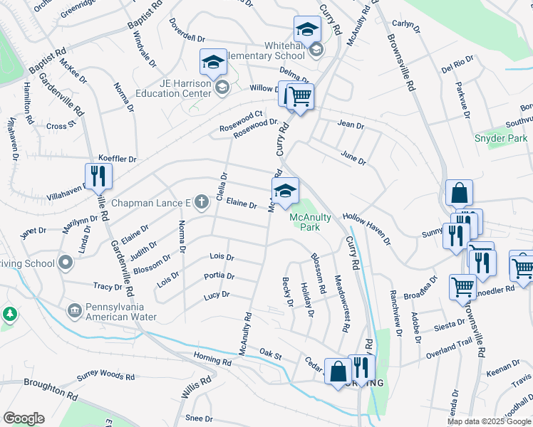 map of restaurants, bars, coffee shops, grocery stores, and more near 5156 McAnulty Road in Pittsburgh