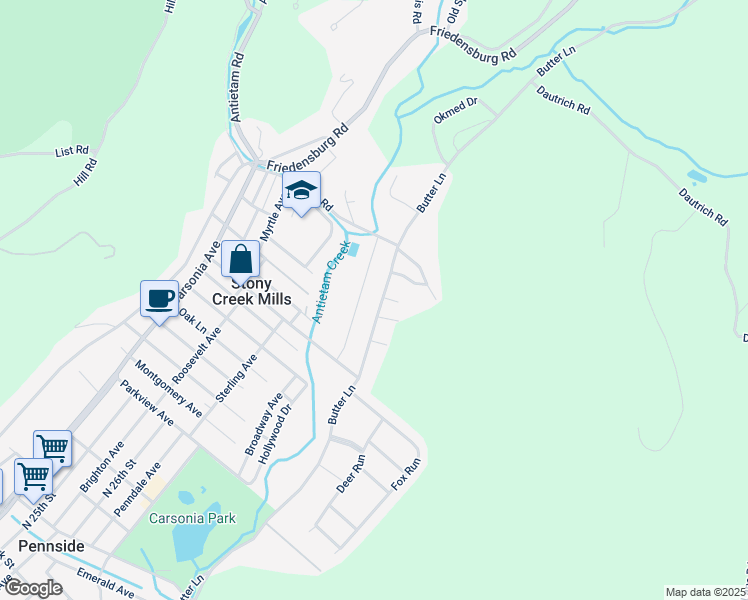 map of restaurants, bars, coffee shops, grocery stores, and more near 1351 Butter Lane in Reading