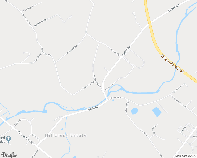 map of restaurants, bars, coffee shops, grocery stores, and more near 132 West Branch Road in Sellersville