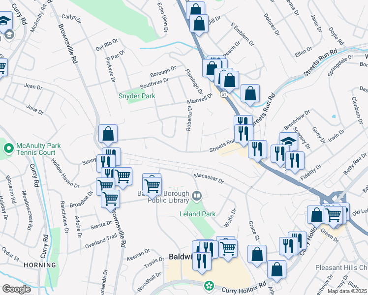 map of restaurants, bars, coffee shops, grocery stores, and more near 395 Streets Run Road in Pittsburgh