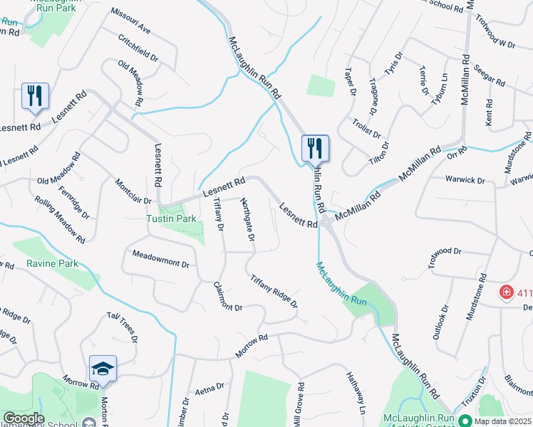 map of restaurants, bars, coffee shops, grocery stores, and more near 1239 Southgate Drive in Pittsburgh