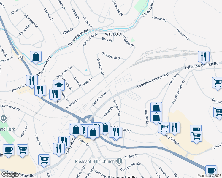 map of restaurants, bars, coffee shops, grocery stores, and more near 200 Glenburn Drive in West Mifflin