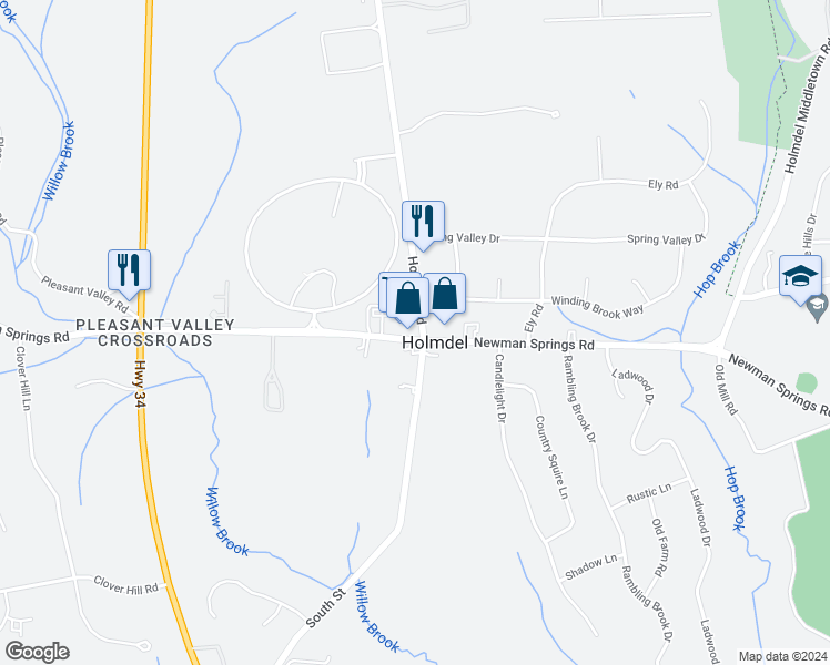 map of restaurants, bars, coffee shops, grocery stores, and more near 998 Holmdel Road in Holmdel