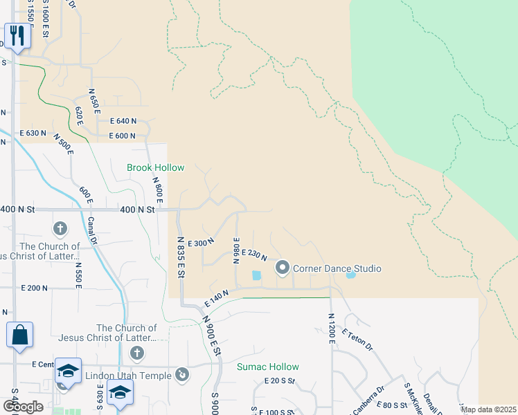 map of restaurants, bars, coffee shops, grocery stores, and more near 1137 East 380 North in Lindon