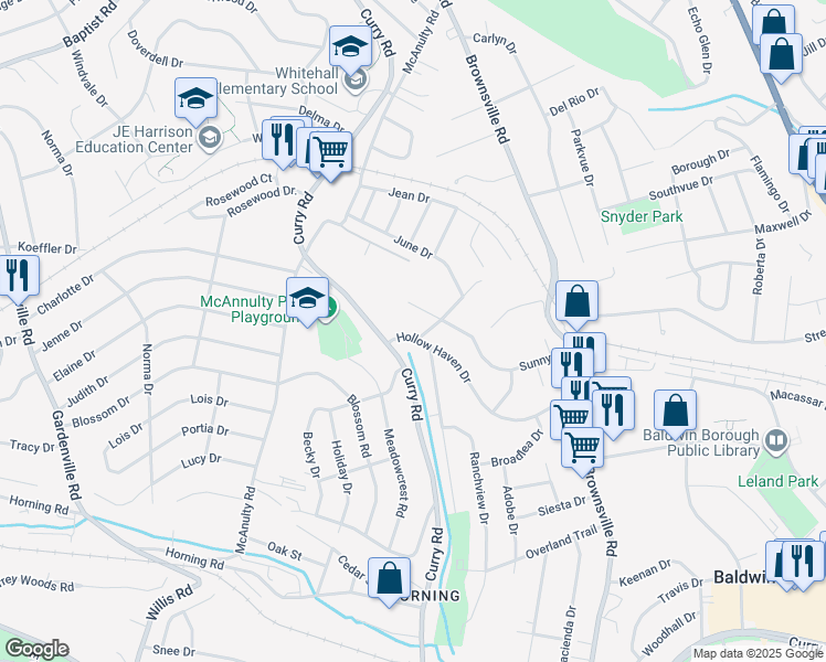 map of restaurants, bars, coffee shops, grocery stores, and more near 188 Hollow Haven Drive in Pittsburgh