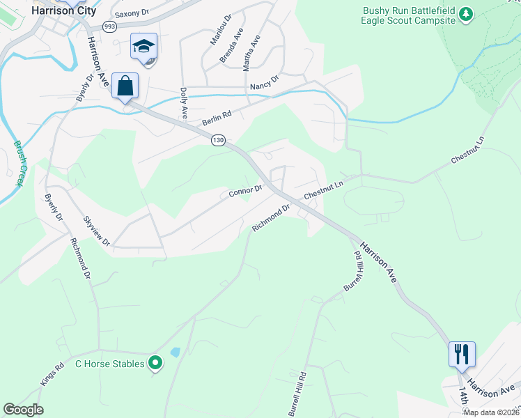map of restaurants, bars, coffee shops, grocery stores, and more near 5 Fritchman Drive in Jeannette