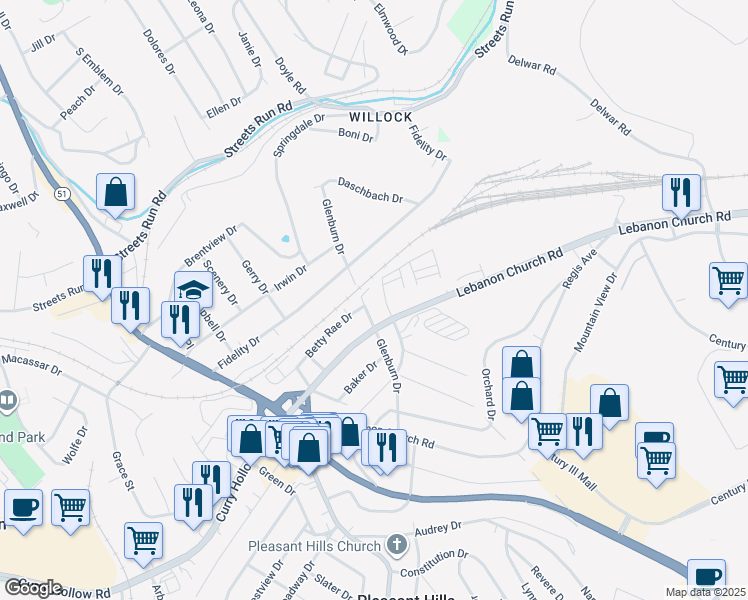 map of restaurants, bars, coffee shops, grocery stores, and more near 200 Glenburn Drive in West Mifflin