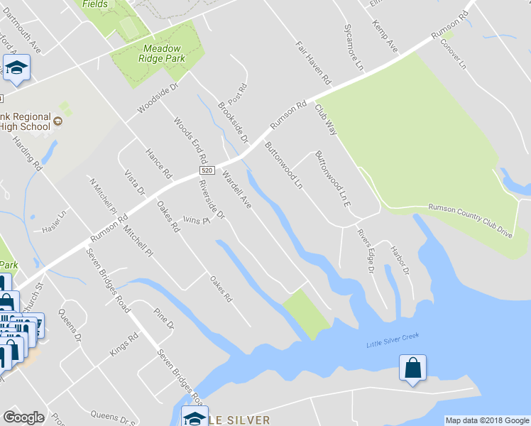 map of restaurants, bars, coffee shops, grocery stores, and more near 27 Wardell Avenue in Rumson