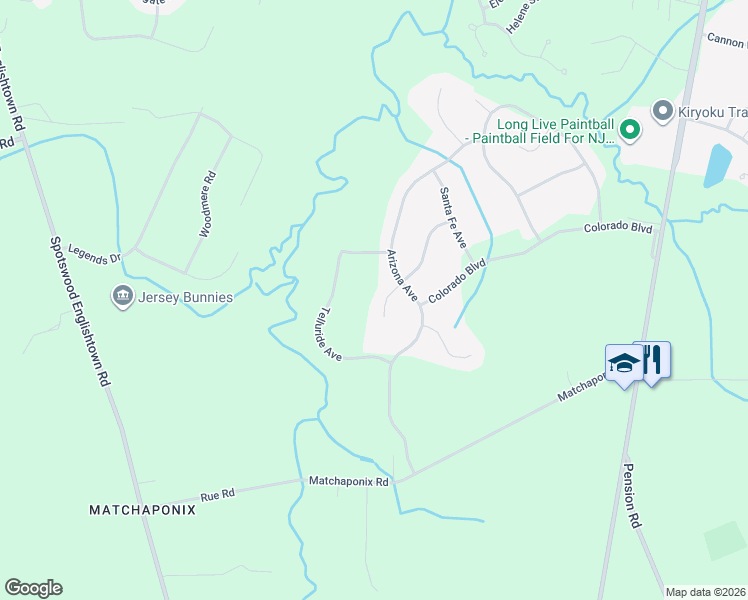 map of restaurants, bars, coffee shops, grocery stores, and more near 22 Yellowstone Drive in Old Bridge