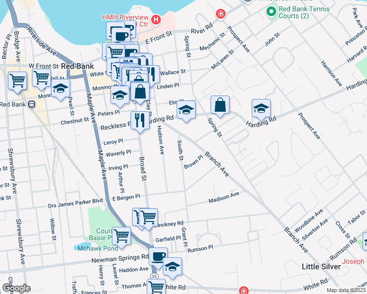 map of restaurants, bars, coffee shops, grocery stores, and more near 27 South Street in Red Bank