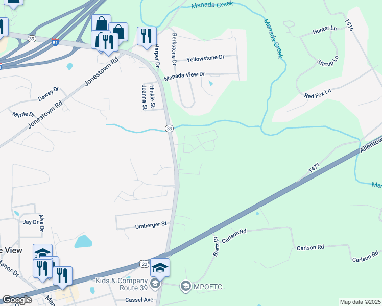 map of restaurants, bars, coffee shops, grocery stores, and more near 8100 Lenker Drive in Harrisburg