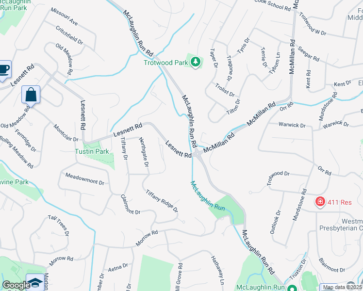 map of restaurants, bars, coffee shops, grocery stores, and more near 1599 Pinehurst Drive in Pittsburgh